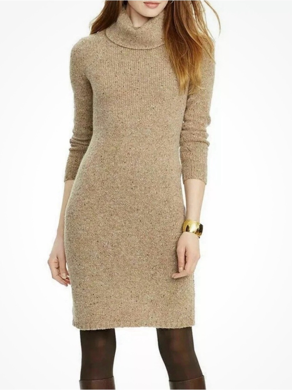 LAUREN RALPH LAUREN Brown Donegal Tweed Wool Blend Sweater Dress Size S